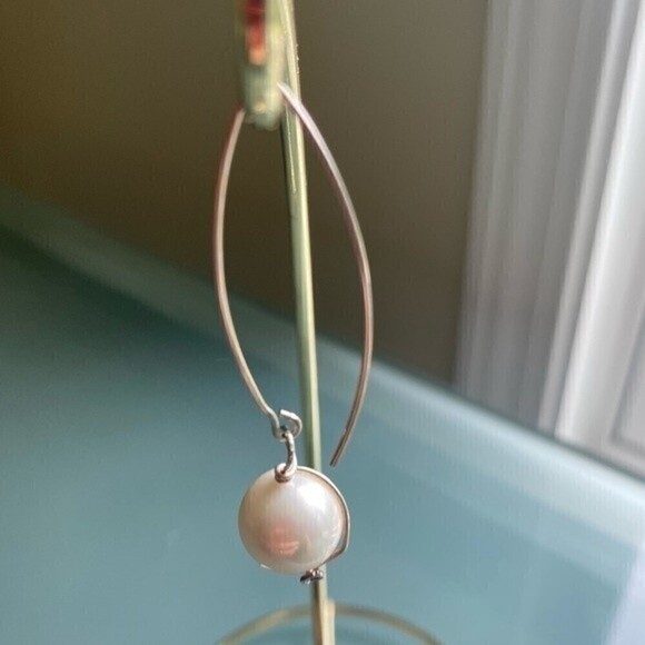 925 STERLING SILVER and Pearl Drop Earrings Handmade Jewelry - Picture 2 of 5